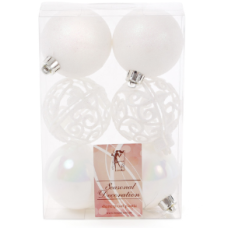 Кульки новорічні 147-101 6шт/уп Білі ажурні