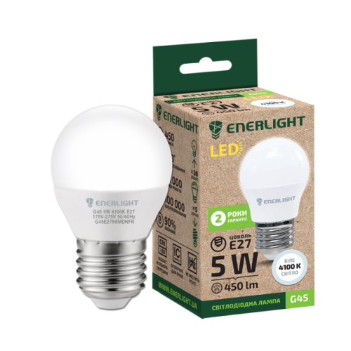 Лампочка Енергозберігаюча ENERLIGHT G45 Е27 5Вт 4100К