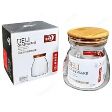 Банка для сипучих DELI 32250 скло 650мл з бамбуковою кришкою