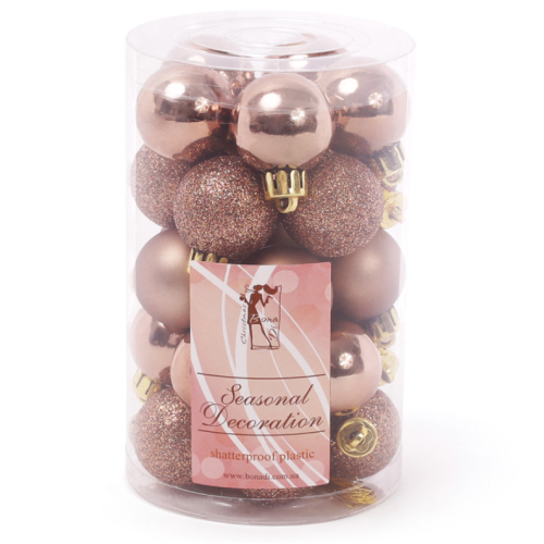 Набір ялинкових куль 3 см, карамельний мокко, 25 шт (матові/глянець/гліттер) 147-431