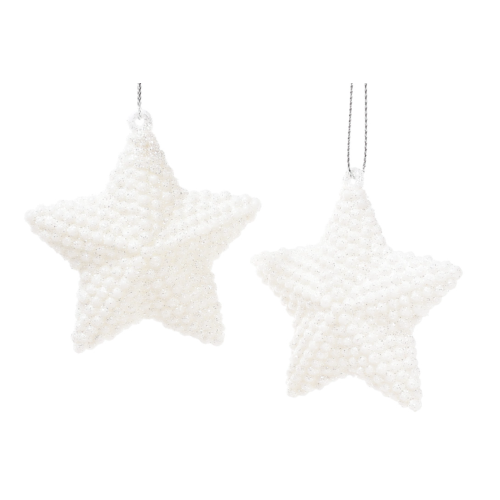 Набір ялинкових прикрас 113-422 — Зірка 7.5 см, 2 шт, білий гліттер