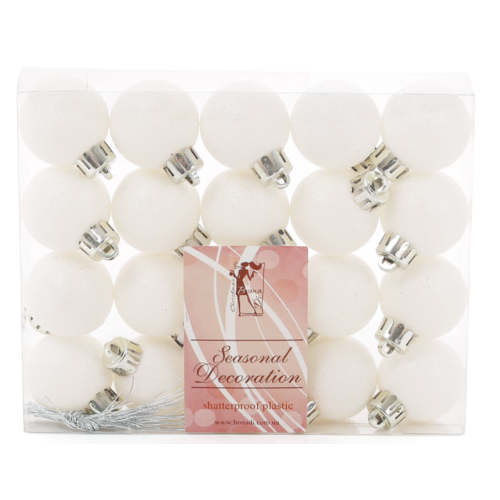 Набір ялинкових куль 147-100 — 3 см, білий з гліттером, 20 шт