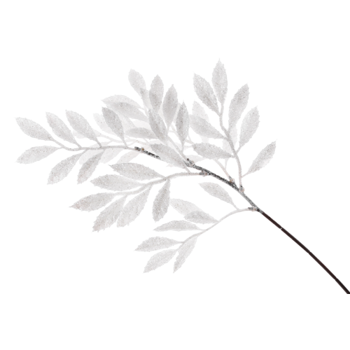 Декоративна гілка 839-928 з листям у білому гліттері, 48 см