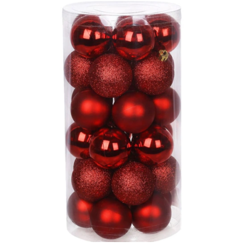 Набір ялинкових куль BonaDi 47-132 — новорічні кулі 5 см, 30 шт, червоні