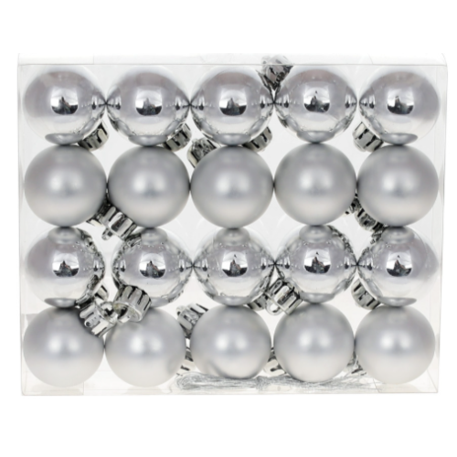 Набір ялинкових куль пластикових 3 см — срібло, 20 шт, у коробці (арт. 147-109)