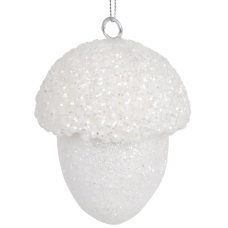 Ялинкова прикраса «Жолудь» 9 см — декоративна новорічна іграшка, білий сніжний колір