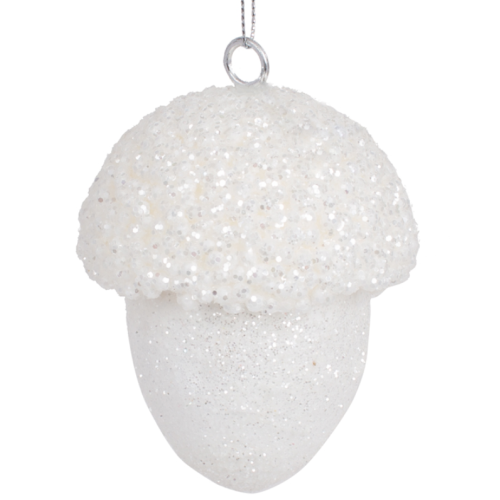 Ялинкова прикраса «Жолудь» 9 см — декоративна новорічна іграшка, білий сніжний колір
