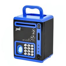 Дитячий електронний сейф-скарбничка MK 5408 — з відбитком пальця, кодовим замком та автоматичним прийманням купюр, 19 см, синій